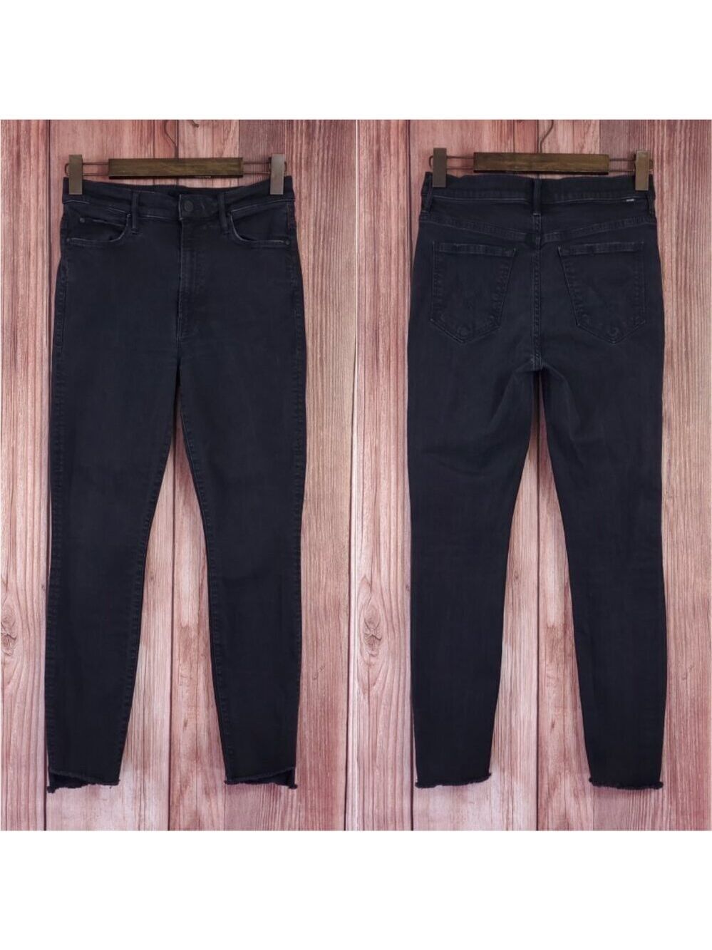 Mother Stunner Zip Ankle Step Fray Not Guilty Womens Size 29 Black Raw Hem Jeans